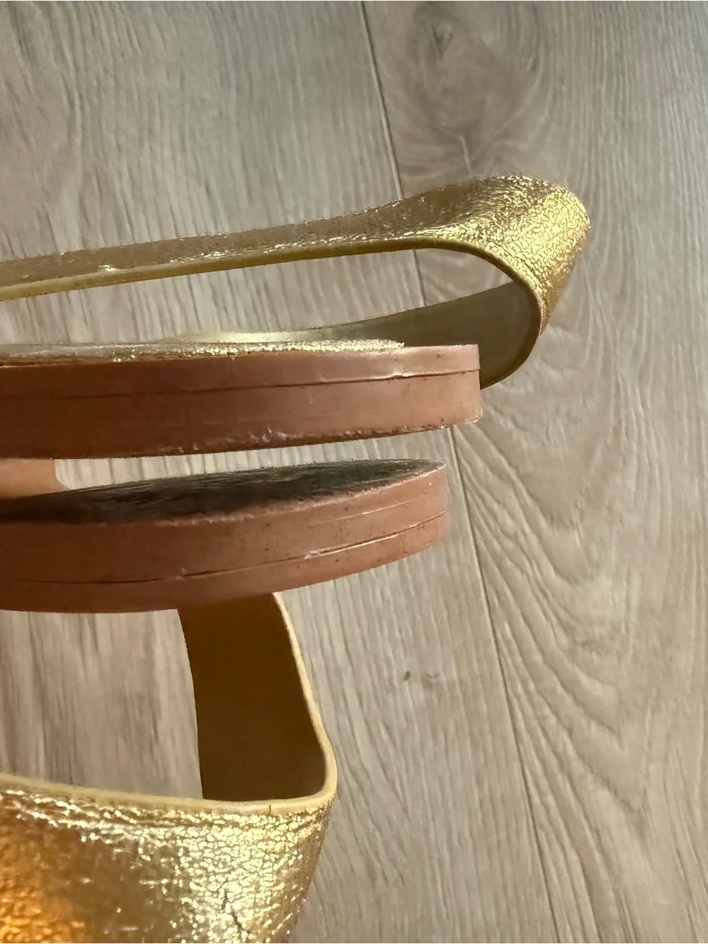 ZARA Metallic Gold Leather Square-Toe Slingback Sandals - Picture 2 of 3